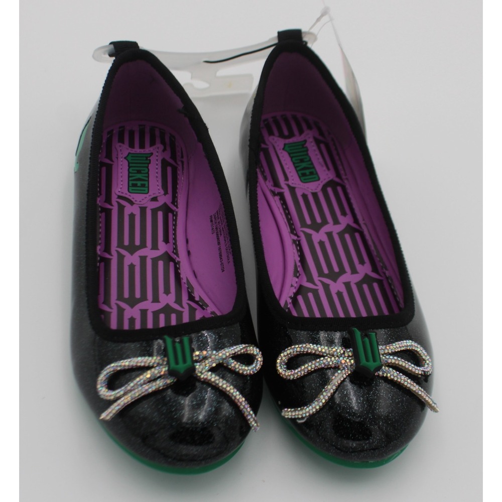 NewOfficial Wicked Movie Girls Shoes Ballet Flats Mary Janes Crystal Bow Size 1